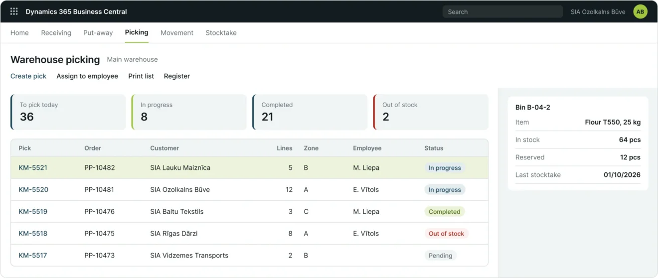 Warehouse picking jobs in real time (demo data)