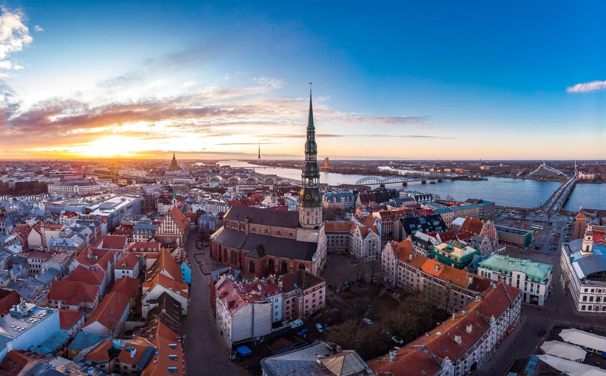 Riga Old Town and the Daugava at sunset